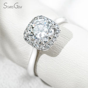 Starsgem 1.68ct 7.39mm Diamant de laboratoire taille brillant rond, or blanc 18 carats, bague de fiançailles halo, couleur diamant blanc D classique - Product Image 3