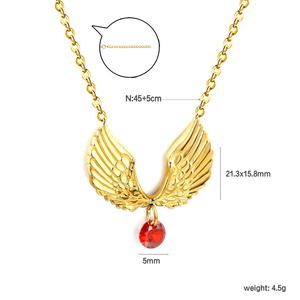Collar de Alta Calidad con Colgante de Alas de Ángel en Acero Inoxidable Chapado en Oro de 18k, Cadena para Clavícula con Gema de Circonio Rojo - Product Image 2