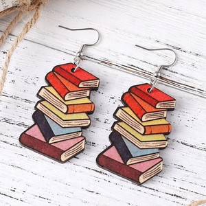 Wooden Earrings Painted <b>Teachers</b> and Students Book Pendant Earrings <b>Teachers</b>' Day <b>Gift</b> for Women Uionen 933 - Product Image 3