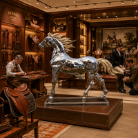 Sculpture de Pégase en acier inoxydable, statue de cheval ailé en position de levage, finition polie miroir, art public extérieur pour place publique
