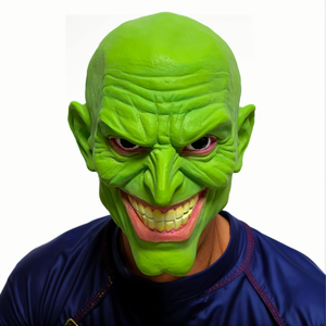 Masque en latex réaliste, drôle et moqueur de sorcier maléfique - Masque de fête d'Halloween effrayant intégral vert fluorescent froissé - Product Image 4