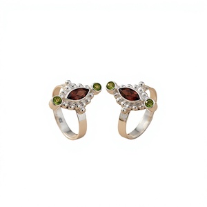 Art Palace Gorgeous Gold-Plated 925 Sterling <b>Silver</b> Garnet <b>Toe</b> <b>Ring</b> Bezel Setting Peridot Accents Adjustable Fit Hypoallergenic - Product Image 1