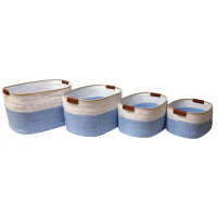 Panier à linge rectangulaire moderne en corde de coton tressée, écologique et multi-usages, avec poignées, pour l'organisation de la maison
