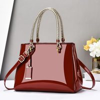 Tas Tote Kulit Paten dengan Pegangan Anyaman, Tas Bisnis untuk Wanita, Tas Pesta, Tas Bahu Multi-guna PU Mengkilap