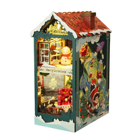 Kit de Manualidades para Casa de Muñecas Navideña, Escena de Libro en 3D de Madera, Modelo de Casa de Muñecas en Miniatura, Ensamblado a Mano con Luz LED, Decoración Festiva para Escritorio