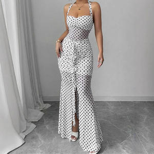 Verano mujer Maxi vestidos nueva ropa de calle moda estampado Halter Split Casual Slim vestido Sexy espalda descubierta pecho bajo cuello en V señora vestido - Product Image 2