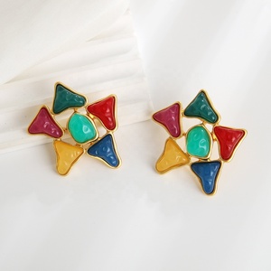Orecchini da donna stile Vintage S925 orecchini <span class=keywords><strong>antichi</strong></span> fiori in resina acrilica floreale cinese gioiello Huggie Design colorato fiore - Product Image 3