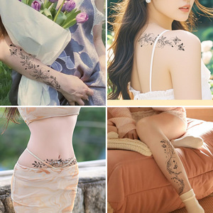 <span class=keywords><strong>Tatouage</strong></span> temporaire transfrontalier imperméable motif <span class=keywords><strong>fleur</strong></span> sauvage noir et blanc sexy pour clavicule et poitrine 6x23cm - Product Image 1