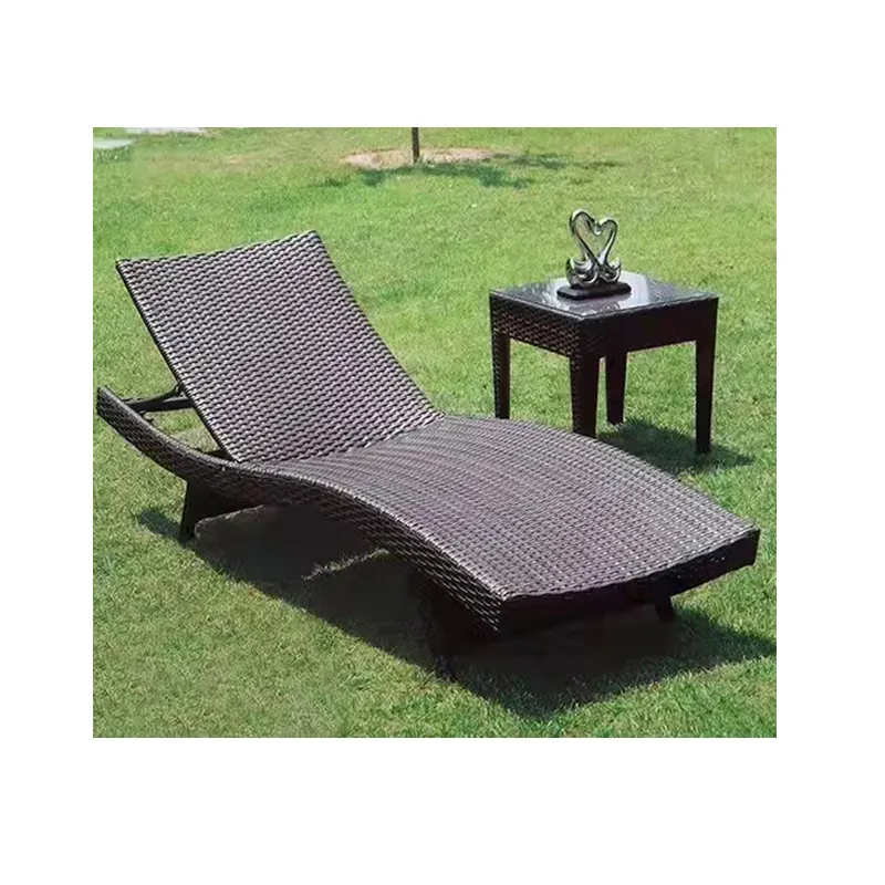 luxury waterproof wicker outdoor garden deck lounge chair reclining chaise adjustable rattan sun lounger for swimming pool