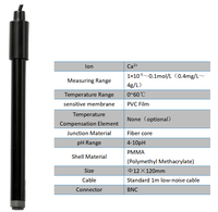 Capteur d'électrode sélective pour ions calcium (Ca2+) avec matériau PMMA, connecteur BNC, pH 4-10, précision 1x10-5 pour l'analyse des eaux dures