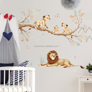 Animal de la forêt <span class=keywords><strong>Lion</strong></span> King <span class=keywords><strong>famille</strong></span> papillon stickers muraux salon canapé décoration papier peint auto-adhésif PVC papiers peints - Product Image 4