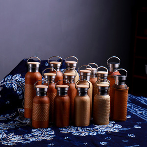 Bamboo Woven Stainless Steel Thermos <b>Flask</b> 304 Insulated Travel Tea <b>Bottle</b> With Lid For Outdoor Use - Product Image 2