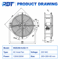Ventilateur axial de ventilation pour armoire de commutation d'onduleur W2E250-HJ52-11, unité de remplacement industrielle, système, ensemble, équipement, appareil