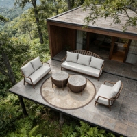 Ensemble de meubles de jardin de luxe en aluminium, canapé d'extérieur modulable avec coussins lavables et table basse en pierre frittée