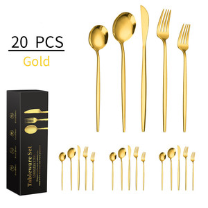 Juego de Cubiertos Desechables de Acero Inoxidable Sostenible de 20 Piezas, Cubiertos Dorados que Incluyen Tenedor y Cuchillo para Bodas y Hoteles - Product Image 6
