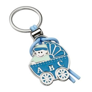 Porte-clés pour poussette de bébé garçon, design en émail bleu, lettres ABC, anneau en argent - Product Image 1