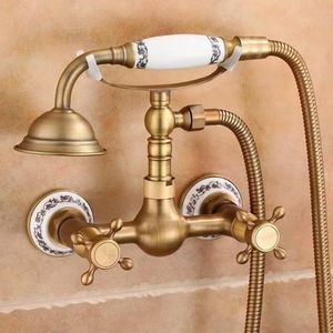 Ensemble de <span class=keywords><strong>douche</strong></span> antique en laiton massif, style européen rétro, mitigeur de <span class=keywords><strong>douche</strong></span> à effet pluie apparent avec construction en laiton - Product Image 5