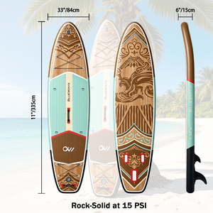 Tabla de Paddle Surf Inflable Premium de 11 pies x 33 pulgadas con Estampado de Madera Menta y Bomba, SUP Rústico BLUEWAYS para Exploración en la Naturaleza - Product Image 2