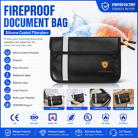 Sac de rangement ignifuge en fibre de verre enduit de silicone noir pour passeport et argent liquide