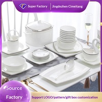 Vaisselle en Porcelaine Fine de Jingdezhen en Gros, Compatible Micro-ondes, avec Incrustations Dorées et Peintures à la Main, Bols et Assiettes au Design Moderne, Luxe Léger