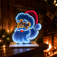 Lampe de table de Noël avec miroir infini 3D LED Père Noël, décoration de Noël, alimentation double DC USB, indice de protection IP44, LED bleue