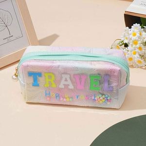 Trousse de Maquillage Imprimée Lettres Voyage, Sac Cosmétique Mignon Dessin Animé Teinté, Trousse de Toilette Lavable pour Filles - Vente Chaude - Product Image 5