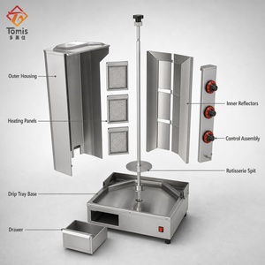 Máquina de Shawarma a Gas Comercial con Certificación CE, 3 Quemadores, Asador de Kebab de Acero Inoxidable <span class=keywords><strong>para</strong></span> Hoteles - Product Image 4