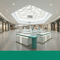 Vitrine de présentation haut de gamme pour bijoux et lunettes, design îlot, dimensions personnalisables, blanc/vert sarcelle, avec compartiment de rangement pour mobile