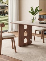 Table à manger en dalle de pierre de style vintage, mobilier de salle à manger moderne et minimaliste en bois massif pour petits appartements, sans assemblage