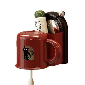 <b>Wall</b> <b>Mounted</b> <b>Toothbrush</b> And Mouthwash Cup <b>Holder</b> Suction Cup No Drilling Bathroom Storage Rack For Family Use - Product Image 2