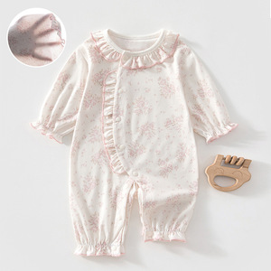 Mono con estampado floral para niñas, mono de punto de algodón fino, ropa de estilo princesa para recién nacidos - Product Image 1