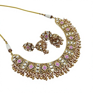 Handcrafted Real Kundan <b>Set</b> Brass Metal Traditional <b>Indian</b> Wedding Bridal Necklace and Earrings with Zircon for Parties - Product Image 4
