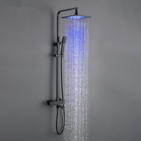 Dossjasmin — mitigeur de douche de luxe pour salle de bains, eau chaude et froide, laiton noir mat, double bain LED carré, pomme de douche et ensemble de robinets