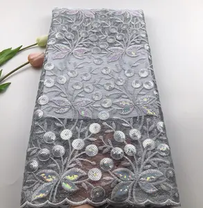 Özel tasarımcı gümüş sequins dantel moda afrika fransız dantel kumaş nijeryalı düğün dantel kumaş