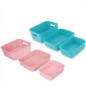 Lot de 3 paniers de rangement carrés intelligents pour cuisine, en plastique de qualité alimentaire, compatibles lave-vaisselle, écologiques, avec poignées, tailles variées, pour la maison (B2B) - Product Image 1