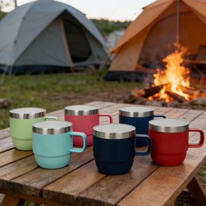 Tasse à café personnalisée de 8oz 10oz à double paroi en céramique intérieure et extérieure en acier inoxydable avec poignée - Product Image 2