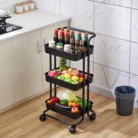 Chariot de rangement roulant moderne personnalisé à 3 niveaux en plastique PP avec étagère en tuyau de fer multifonctionnel pour salon et cuisine