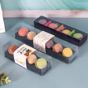 Kundendefiniertes Logo-Design Dessertt-Keksbox Großhandel 6 Makron-Verpackungsbox Plätzchen Gebäck Verpackungspapierbox mit durchsichtigem Fensterdeckel