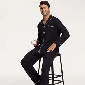 Premium Men's Long Sleeve <b>Pajama</b> <b>Set</b> Soft Cotton Silk Knitted Casual Home Wear Custom Logo Print Pattern Combo Pieces - Product Image 1