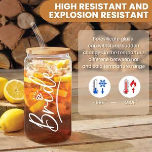 Bridal Shower Engagement <b>Gift</b> <b>Bride</b> Glass Tumbler Coffee Cup 16 Oz with Bamboo Lid and Straw - Product Image 3