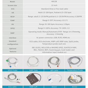 Monitor Veterinario de ECG Kb12b, Monitor de Signos Vitales para Gatos con Saturación de Oxígeno, Certificado CE, Alimentación Eléctrica - Product Image 5