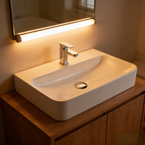 Vasque rectangulaire en céramique à poser, finition ultra brillante, grande taille, pour <span class=keywords><strong>lavage</strong></span> des mains, idéale pour hôtels et salles de bain - Product Image 4