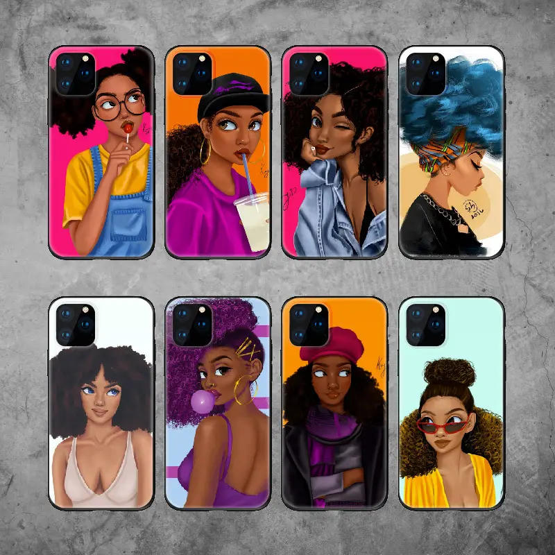 Leadingplus Eco-Friendly TPU Personalizzato Poppin Melanina Fresco Delle Donne di Nero Sveglio Cassa Del Telefono Della Ragazza per il iphone X 11 Pro 8 8 più