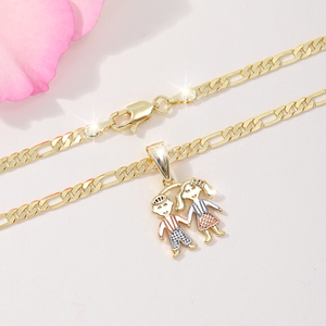 Collares con Colgante de Moda para Dos Niños <span class=keywords><strong>Gemelos</strong></span>, Joyería Chapada en Oro de 14k, Colgantes con Dijes para Niños y Niñas - Product Image 3