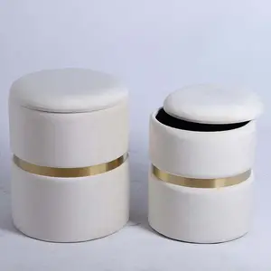 Taburete de tocador blanco, silla de maquillaje, taburete redondo otomano de almacenamiento