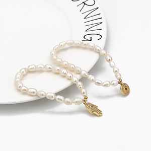 Pulseras de ojo de perla de agua dulce, joyería de mano, ojo malvado, perlas, moda europea y americana - Product Image 3