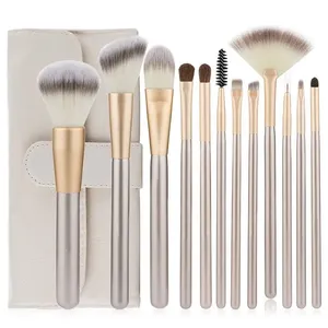 Hot sale Private Label Profession Champagne Persian Hair 12PCS Makeup Brush With Travel Bag Cosmetic Tool Makeup Brush Set