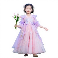 Robe Hanfu en polyester pour filles, style chinois, costume de princesse pour spectacle, coupe trapèze longue, pour fête, danse, anniversaire