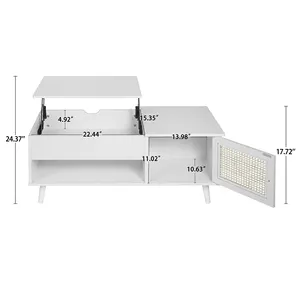 Table basse élévatrice pliante en rotin naturel Produit multifonctionnel avec étagère réglable cachée