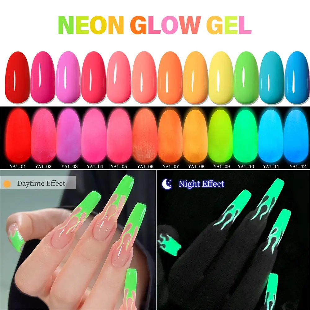 Grosir cat kuku Gel Neon menyala dalam gelap warna permen OEM cat kuku bercahaya fluoresensi